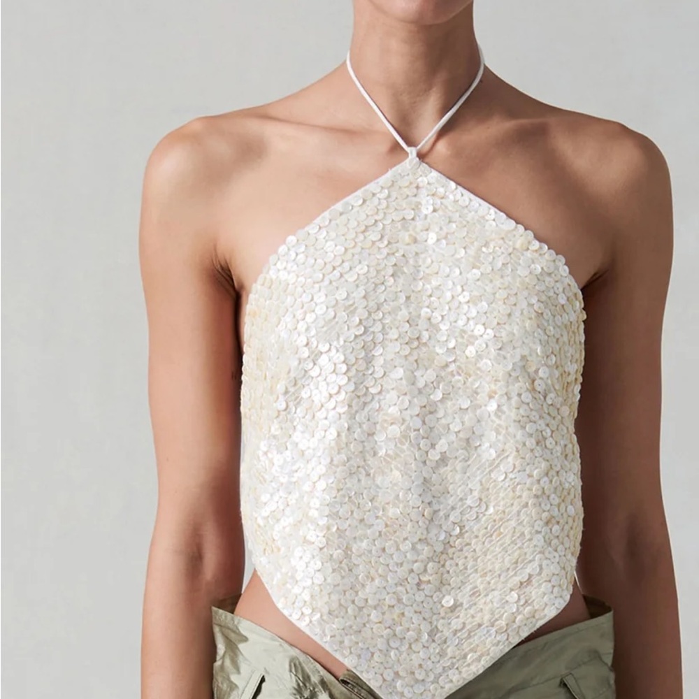 Chan Luu Shell Button Backless Halter Top Natural